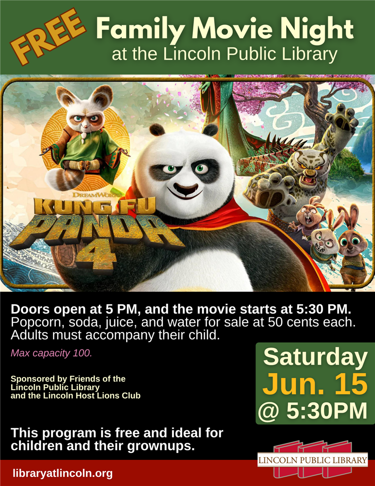 Poster of Kung Fu Panda 4 film, with event details.